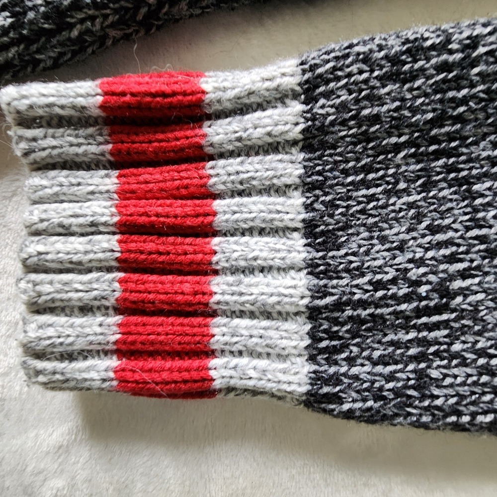 Warehouse One Cabin Sweater Womens XL Knit Gray Red White Sock Monkey Cardigan - Picture 2 of 13